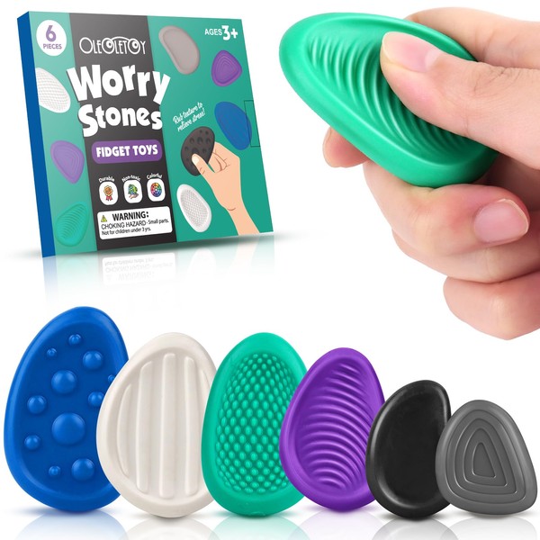 Sensory Stone Adults Fidget Toys: 6pcs Textured Worry Stone Stiff