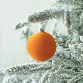 Pack of 6 Plastic Velvet Christmas Baubles Velvet 6 cm for Christmas Tree Baubles Christmas Decoration Tish (Orange Red)