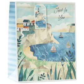 Design By Violet St Ives Seaside Just For You Paper Gift Bag With Matching Gift Tag Spring Birthday Father's Day Wedding Occasion Gift Wrap Present Large