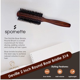 Spornette Deville Boar Bristle Round Brush for Women - Round Hair Brush for Blow Drying, Curling & Styling - Adds Shine, Volume & Lift to All Hair Types (2 Inch)