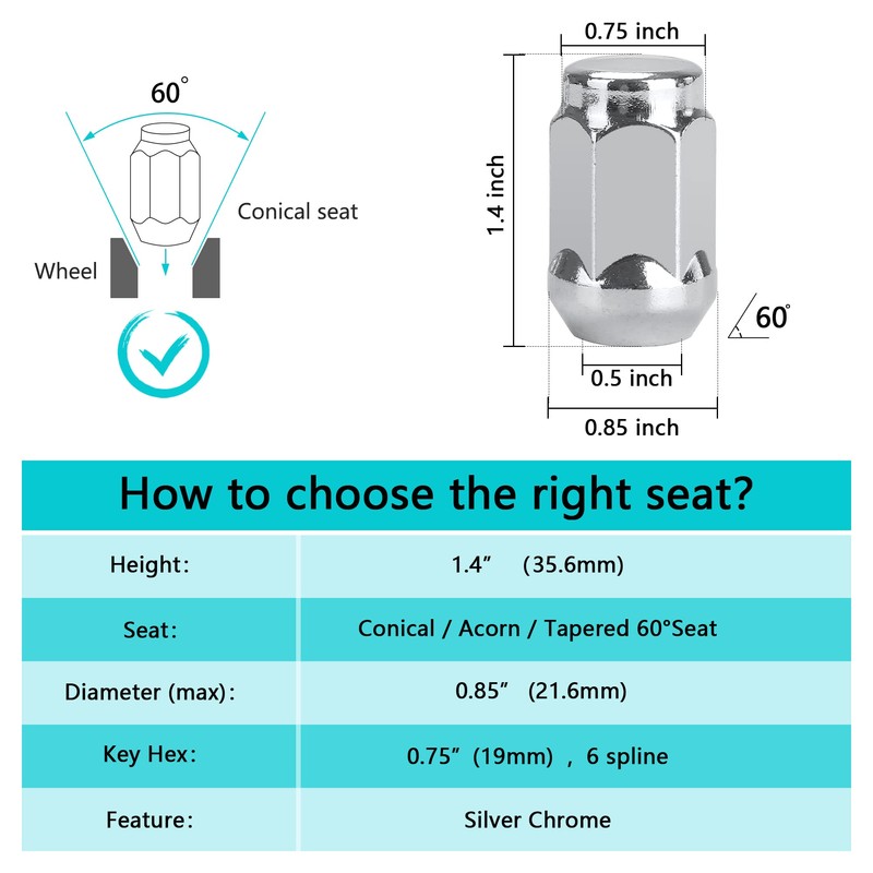 10L0L Golf Cart Chrome Wheel Lug Nuts 1/2"-20 for EZGO