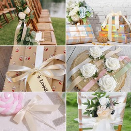 Beige Ribbon 1-1/2 Inch x 25 Yards, Satin Fabric Ribbons for DIY Handicrafts, Christmas Trees, Hair Bows Making, Gift Wrapping, Wreaths, Flower Bouquets, Birthday and Wedding Party Decorations