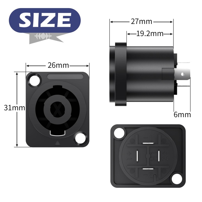 Jumwa 4 Pack 4 Pole Speakon Panel Twist Lock Speaker