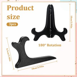 BOHUIZ 3 Pcs 4" Easel Plate Holder, 4" Black Wooden Display Stand Folding Decorative Plate Stands Picture Stands for Decorative Picture Frame Book Dish Artwork