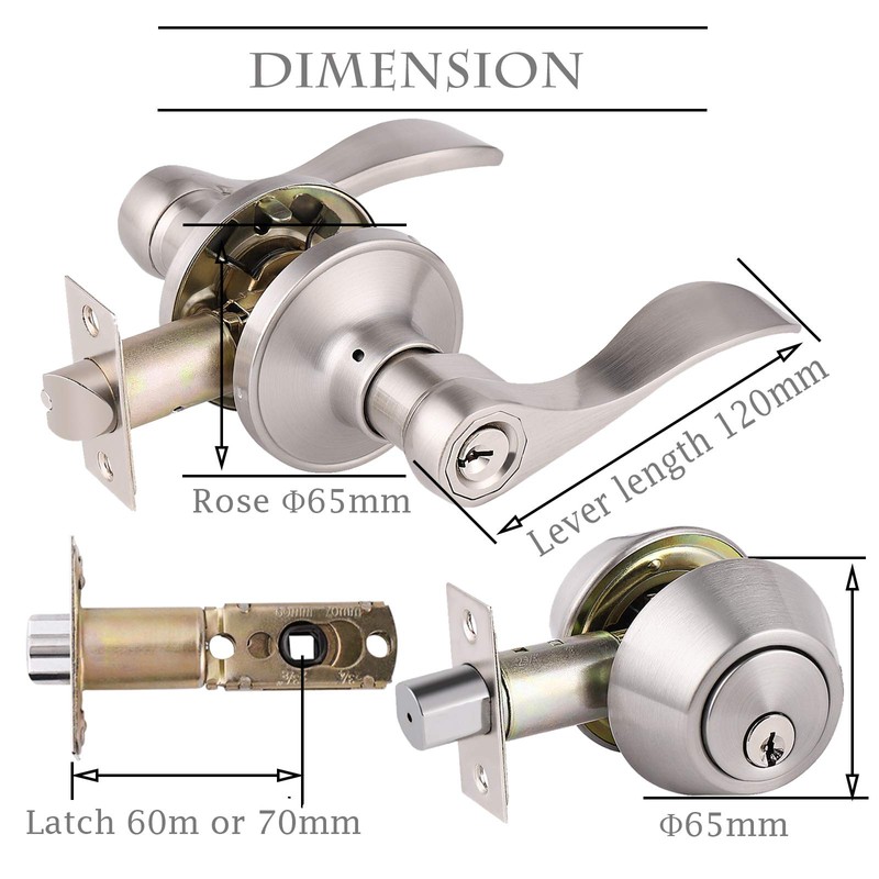 Satin Nickel Keyed-Alike Door Levers and Double Cylinder Deadbolts Combination