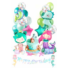 Regendeko Happy Birthday Ocean Mermaid Birthday Decoration Children's Birthday Mermaid Party Decoration Balloons