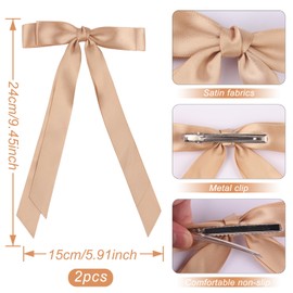 Totelux Bow Hair Clips Silky Satin Hair Ribbon Ponytail Holder Hair Bows with Long Tail Bowknot Hair Barrette for Women Girls Hair Accessories Khaki 2Pcs