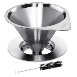 LHS Pour Over Coffee Dripper Reusable Coffee Filter Paperless Coffee Filter Stainless Steel Pour Over Coffee Maker Cone Coffee Dripper for 1-2 Cup,Silver