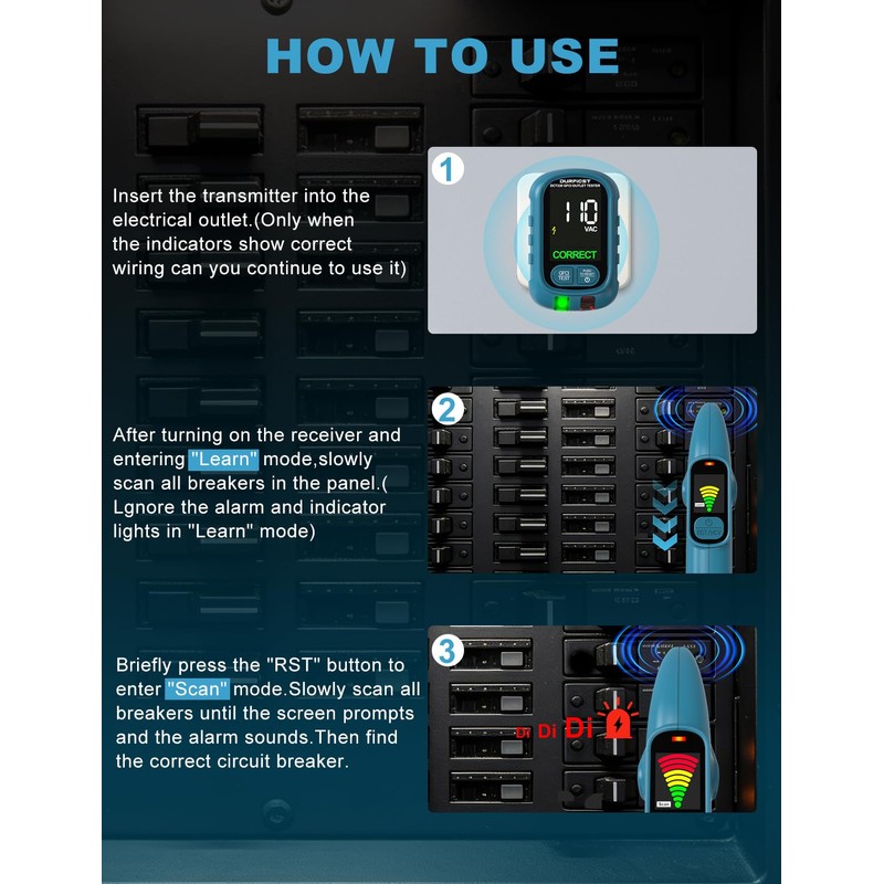 DURFICST Circuit Breaker Finder Tool with Electrical GFCI Outlet Tester,