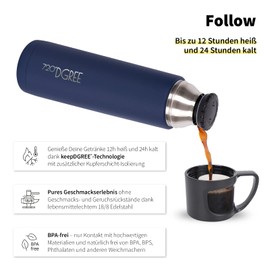 720°DGREE "Follow" Thermos Flask with Cup - 450 ml, 700 ml, 1 L - Leak-Proof BPA-Free Stainless Steel Vacuum Bottle for Baby on the Go, Coffee, Tea - Also Perfect for Children, School