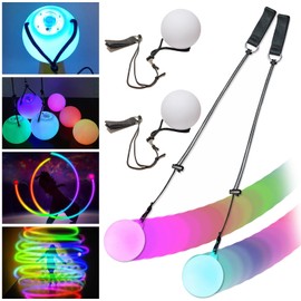 LED Poi Pack of 2 Improved LED POI Balls Diabolo, LED POI Juggling Balls Poi Balls Premium Light Frisbee Children Light Duster for Children and Adults, Beginners and Professionals Spiders Swinging