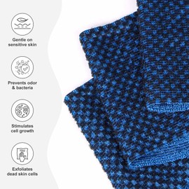 Yiclick Double Size Exfoliating Washcloth Towel - Exfoliating Body Scrubber Exfoliator, Loofah Sponge Wash Cloth, Korean & Japanse Net Sponge Rag - Back Scrubber Washer for Use in Shower Bath (Blue)