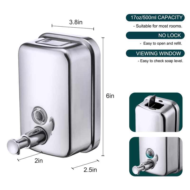 VANNSOO Commercial Soap Dispenser Wall Mount Stainless Steel Manual Liquid