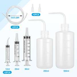 Geiserailie 8 Pcs Jaw Surgery Soft & Liquid Diet Kit 2 Large Plastic Syringe with Tube 2 Wash Bottles Squeeze 2 Curved Syringes Jaw Surgery Recovery Supplies for Eating and Drinking Liquid Food