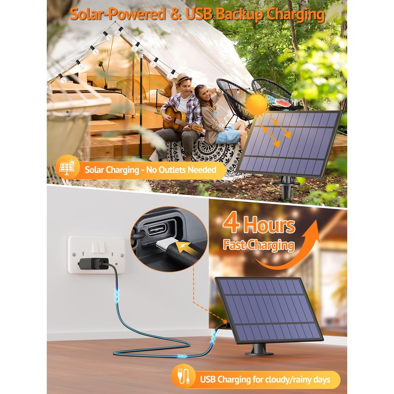 Larkvue 25FT Solar String Lights Outdoor with Remote, Waterproof Dimmable