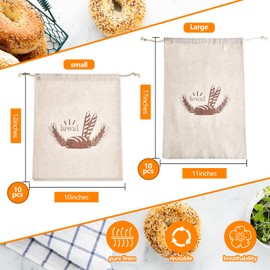 20 Pcs Linen Bread Bag Reusable Homemade Bread Container Drawstring Bread Bags Storage Unbleached for Food Baking Kitchen Sandwich Bakery Picnic Wedding Wrapping Camping (10 x 12 Inch, 11 x 17 Inch)