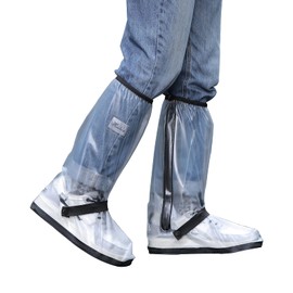 Tachitali Fundas impermeables para botas de lluvia con reflector para hombre, reutilizables y plegables, con cierre, antideslizantes (transparente, M (mujeres 5-6/hombres 4-5))