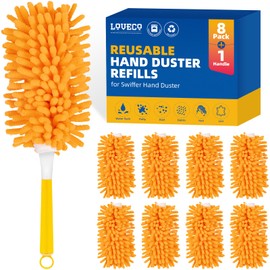 LOVECO 8 Pack Dusters for Swiffer - Reusable Duster Refill Compatible with Swiffer, 360 Heavy Duty Dusters Refills (Include 1 Handle & Laundry Bag)