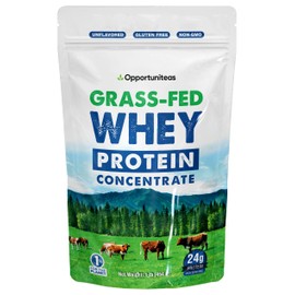 Opportuniteas Grass Fed Whey Protein Powder Concentrate - Unflavored & Unsweetened - Pure Protein Supplement for Drink, Smoothie, Shake, Cooking & Baking - Non GMO, Hormone Free & Gluten Free - 1 Pound
