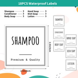 Segbeauty Bathroom Labels for Soap Dispenser, 18pcs 2.5in White Waterproof Removable Self-Adhesive Stickers, Reusable Shampoo Conditioner Hand Soap Lotion Shower Dispenser Bottles Label Stickers