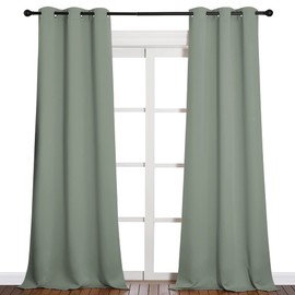 NICETOWN NICETOWN Patio Glass Door Blackout Curtains for Bedroom/Living Room, Privacy Panel Drapes for Dining and Guest Room (Greyish Green, 42 Inches Wide x 95 Inches Long, 1 Pair)