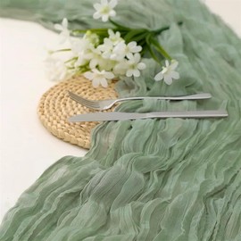 BEELIFY BEELIFY 2 Pack 10 Ft Cheesecloth Table Runner Sage Green Gauze Long Table Runners Boho Gauze Cheese Cloth Table Runner Rustic Sheer Runner for Wedding Party Table Decor ( 35 x 120 Inch )