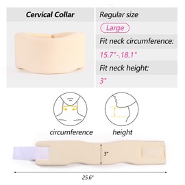 Soft Foam Neck Brace Universal Cervical Collar, Adjustable Neck Support Brace for Sleeping - Relieves Neck Pain and Spine Pressure, Neck Collar After Whiplash or Injury (White, 3" Depth Collar, L)