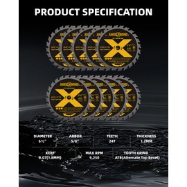 ANGELSWORD 6-1/2 Inch Circular Saw Blade for Framing, Fast Wood Cutting, 24T, 10 Pack
