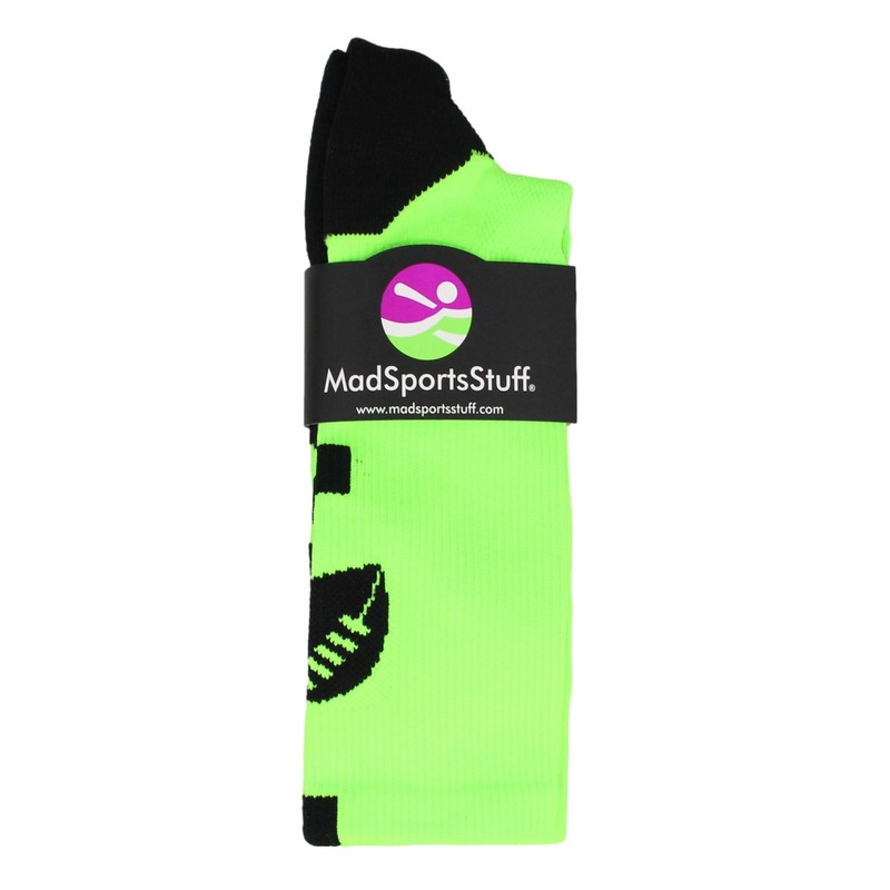 MadSportsStuff Football Logo Crew Socks (Neon Green/Black, Small)