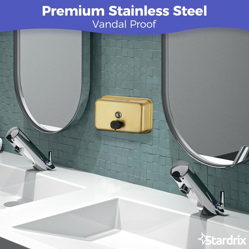 Stardrix Brushed Gold Stainless Steel Horizontal 1100ml/37oz Capacity Commercial-Grade Soap