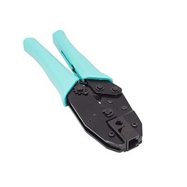 Good Connections Crimping Pliers for Shielded RJ45 Cat.6A Connectors - Lever Gear Ratio for Less Force, Blade Protection, Locking Function, Rubberised Handle - Black/Turquoise