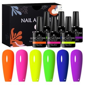 MSRUIOO Neon Gel Nail Polish Set 6 Colors Spring Summer Fluorescent Gel Polish Colors Orange Pink Blue Yellow Green Purple Nail Polish Kit Soak Off UV/LED Nail Art 6pcs*8ml
