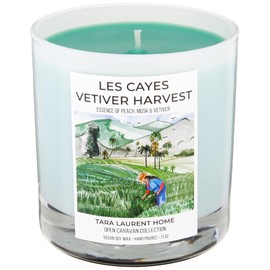 OPEN CARAVAN COLLECTION Luxury Scented Soy Candle - Les Cayes Vetiver Harvest - Blend of Peach & Musk - Long Burn Time 75-90 Hours Eco-Friendly Great Gift, Travel-Themed, Single Wick (11 oz)