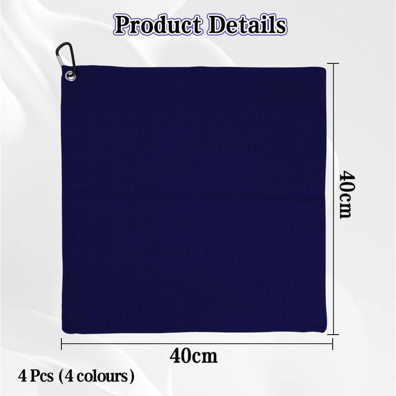 zavehony 40x40cm Golf Towel With Carabiner Clip,Golf Cleaning Towel (Navy/Black/Cold