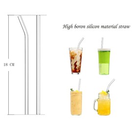 10 piece set of high borosilicate glass straws that can be reused, including 4 straight pipes, 4 curved pipes, and 2 straw brushes, suitable for juice, coffee, and cocktails