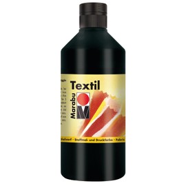 Marabu - Textile Fabric Paint, Water-Based Fabric Printing Ink - for Bright Fabrics - Washable up to 60°C - Soft Handle, Easy to Fix by Ironing or in the Oven, Black, 500 ml, Black