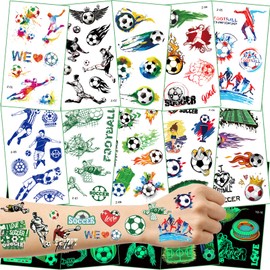 15 Sheets Football Tattoos for Children, Glow in the Dark, Children's Tattoos, Boys, Football Temporary Tattoos Stickers for Children's Birthday Party Bags Football Party Accessories