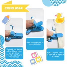 Sujetador para chupones de bebé, Pack de 3 Sujetadores, Clip universal, Chupon, Regalo Baby Shower, Correa para chupon, Bebé, Unisex, Niño, Niña, Sujetador de chupon para bebé.