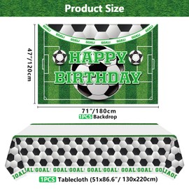 PIXHOTUL Football Backdrop and Table Cover Set - Football Happy Birthday Photo Background, 130 x 220cm Rectangle Plastic Tablecloth Decorations for Kids Football Themed Birthday Party Decorations