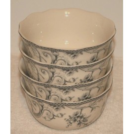 222 Fifth Adelaide Grey Porcelain Soup Cereal Bowls Birds & Floral New