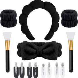 Set negro de 14 piezas MODAMNGL con diadema nube, pulseras, pinzas y cepillo de silicona
