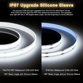 PAUTIX COB LED Strip Light IP67 Waterproof 20ft/6.1m,6000K Daylight White 2928 LEDs CRI90+ 24V Super Bright,Silicone LED Strip Light for Outdoor Indoor Lighting Decor(Adapter & Dimmer Not Included)