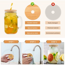 SENTOP 8pcs Bamboo Jar Lids with Straw Hole,Reusable Bamboo Mason Jar Lids,Bamboo Lid for Wide Mouth Mason Jar 70MM