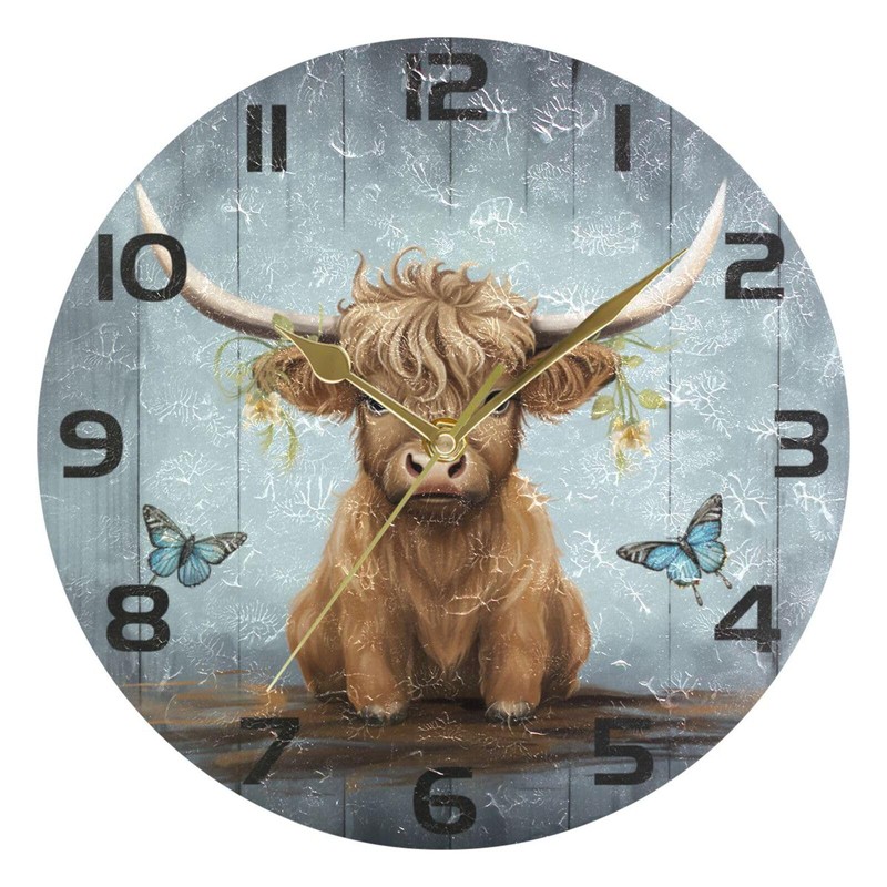 ALAZA Highland Cow Baby Wall Clock Non Ticking Decorative Desk