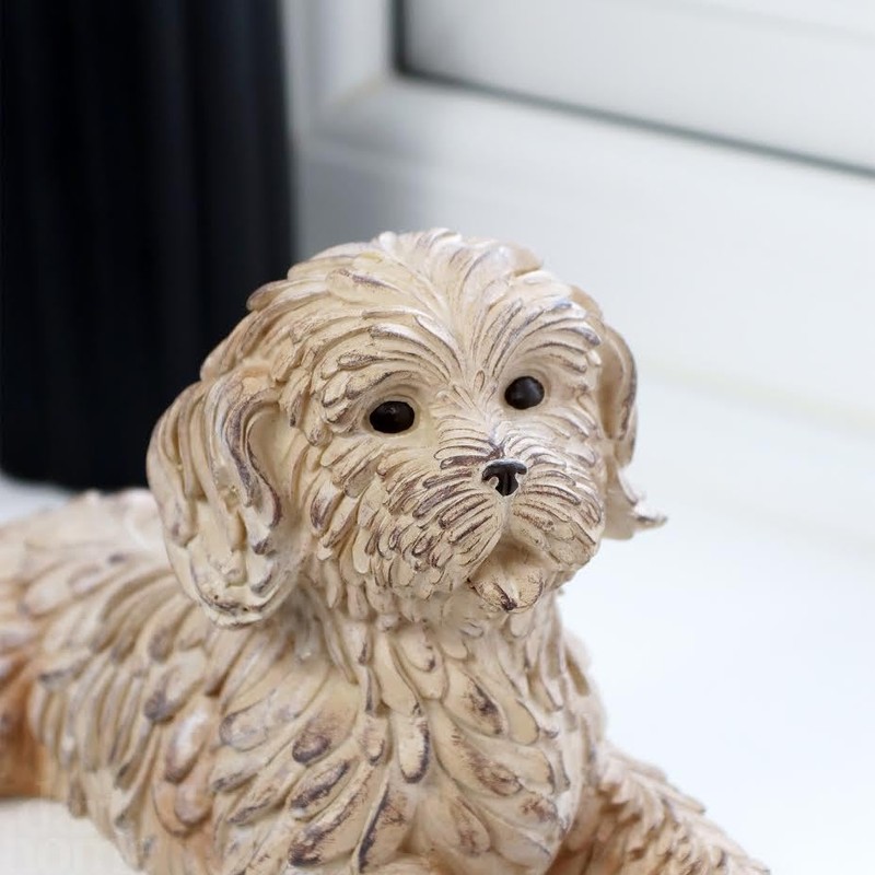 Lying Cockapoo Ornament 22cm Resin Textured Resting Puppy Dog Indoor