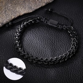 CARITATE Cuban Chain Bracelet for Men - Stainless Steel Black Cuban Link Bracelets for Mens Adjustable Rope Man Bracelet Non Tarnish Waterproof Bracelets for Men jewelry Wrist Chain