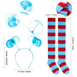 Tulle Tutu Costume Accessories Set, T Shirt Striped Thigh High Socks Tutu Skirt, Adult Size (Classic Color,Large)