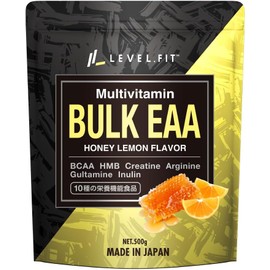 LEVEL. FIT BULK EAA No artificial sweeteners, no additives, honey lemon flavor, 500g, nutritional functional food, bcaa, hmb, creatine, arginine, glutamine, citric acid, inulin (dietary fiber), 11 types of vitamins