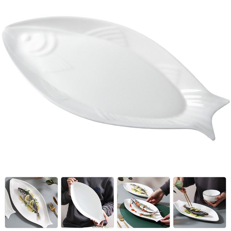 Cabilock Fish Shaped Plate, 31cm Ceramic Fish Dish Dinner Serving