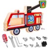 Fire Engine Wooden Toy with Screws and Tools - Montessori